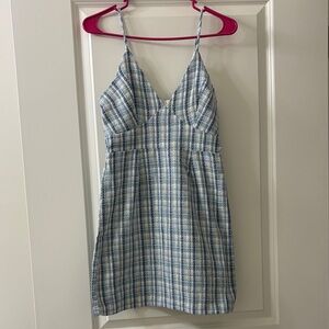 Stylish Blue Plaid Mini Dress